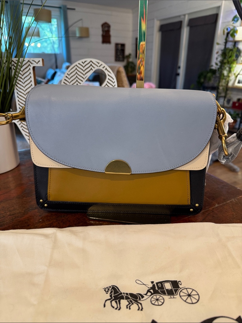 Coach Dreamer Colorblock Crossbody Bag - Light Blue, Mustard & Black